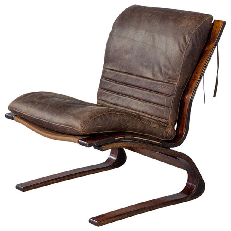 Rosewood and Leather Cantilever Lounge Chair