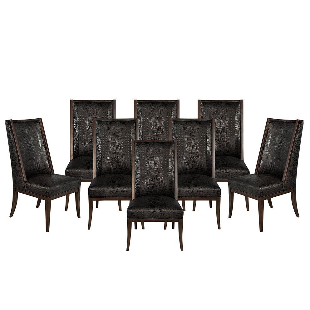 Set of Eight Custom D'barto High Back Dining Chairs