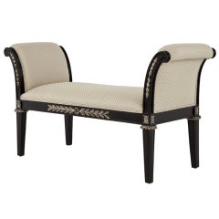 Black Upholstered Hallway Foyer Bedroom Bench with Silver Leaf