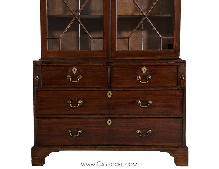 18th Century English Mahogany Bookcase with Original Brass Hardware In Good Condition In North York, ON