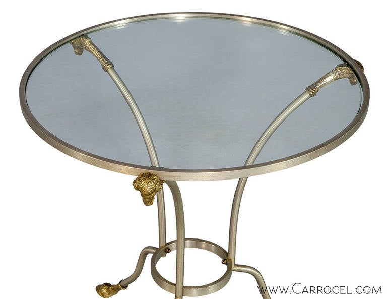 Brushed Steel Glass Rams Head Side Table