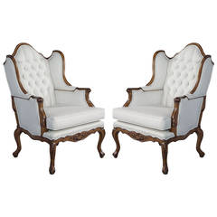 Antique Pair Carrocel Revival Lous XV Wingback Chairs
