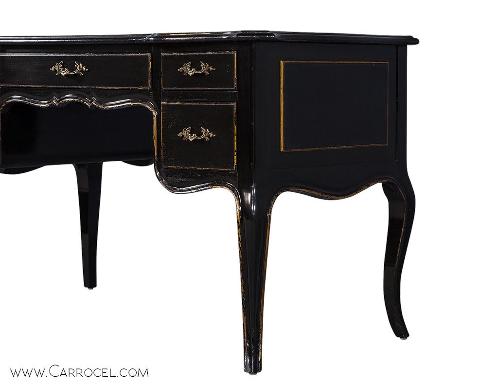 Brass Louis XV Style Bureau Plat with Encrusted Shell Top