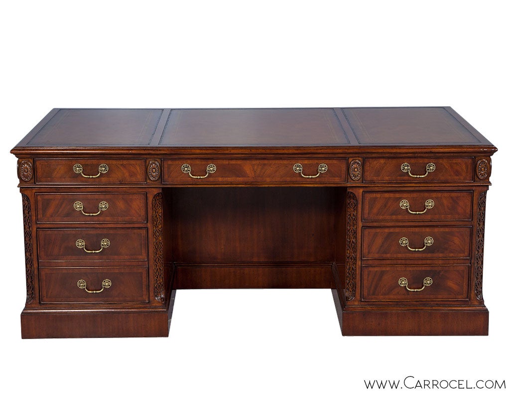 executive desk with leather inlay