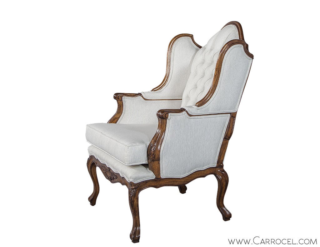 Pair Carrocel Revival Lous XV Wingback Chairs In Excellent Condition In North York, ON