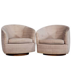 Pair of Original Milo Baughman Swivel  Barrel  Chairs