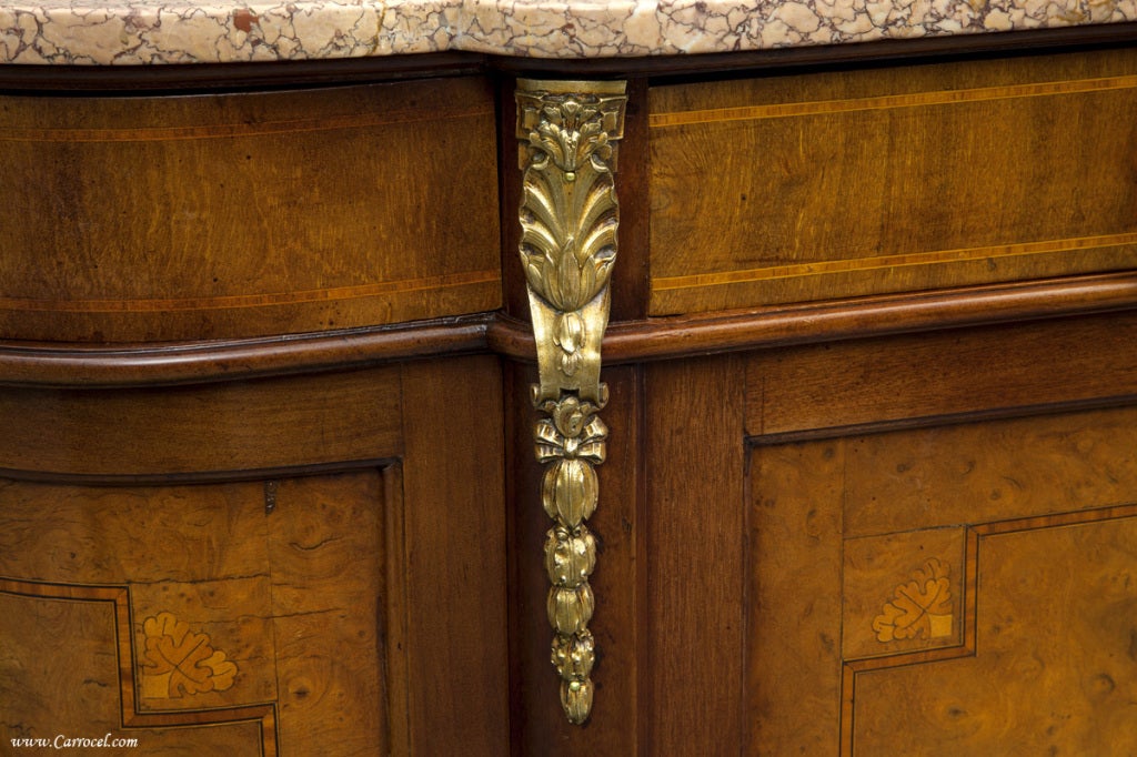 Antique Burled Walnut Louis XVI Marble Top Sideboard Buffet 3