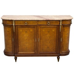 Antique Burled Walnut Louis XVI Marble Top Sideboard Buffet