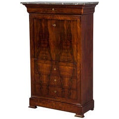 Marble Top Mahogany, Mid-1800s Louis Philippe Drop Front Desk