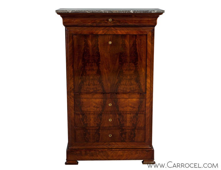 Marble Top Mahogany Mid 1800s Louis Philippe Drop Front Desk.