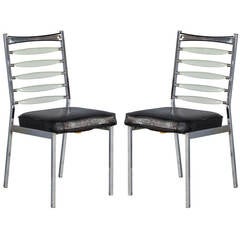 Pair of Black Plastic and Chrome Leather Chairs
