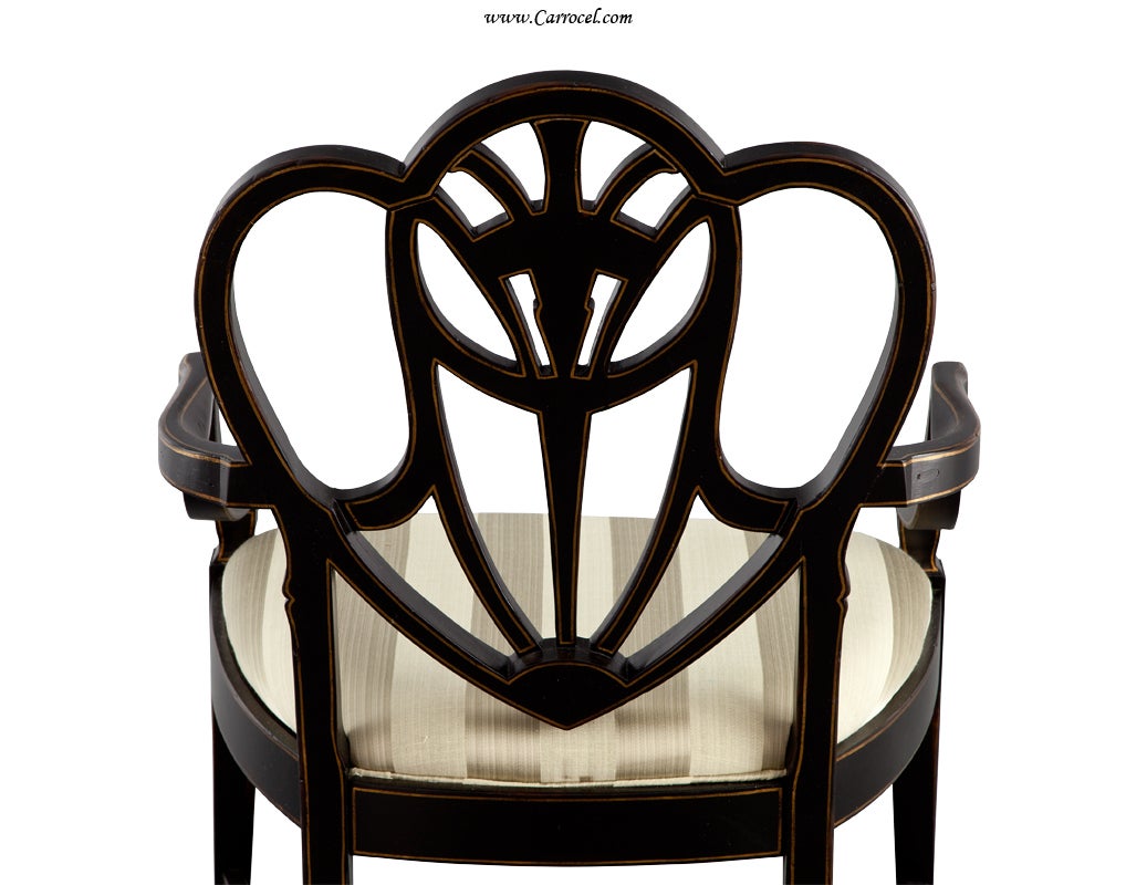 Contemporary Pair  EJ VICTOR Hand-Painted Heartback Antique Black Arm Chairs