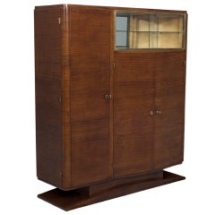 French Art Deco Antique Ribbon Mahogany Bar Cabinet From France