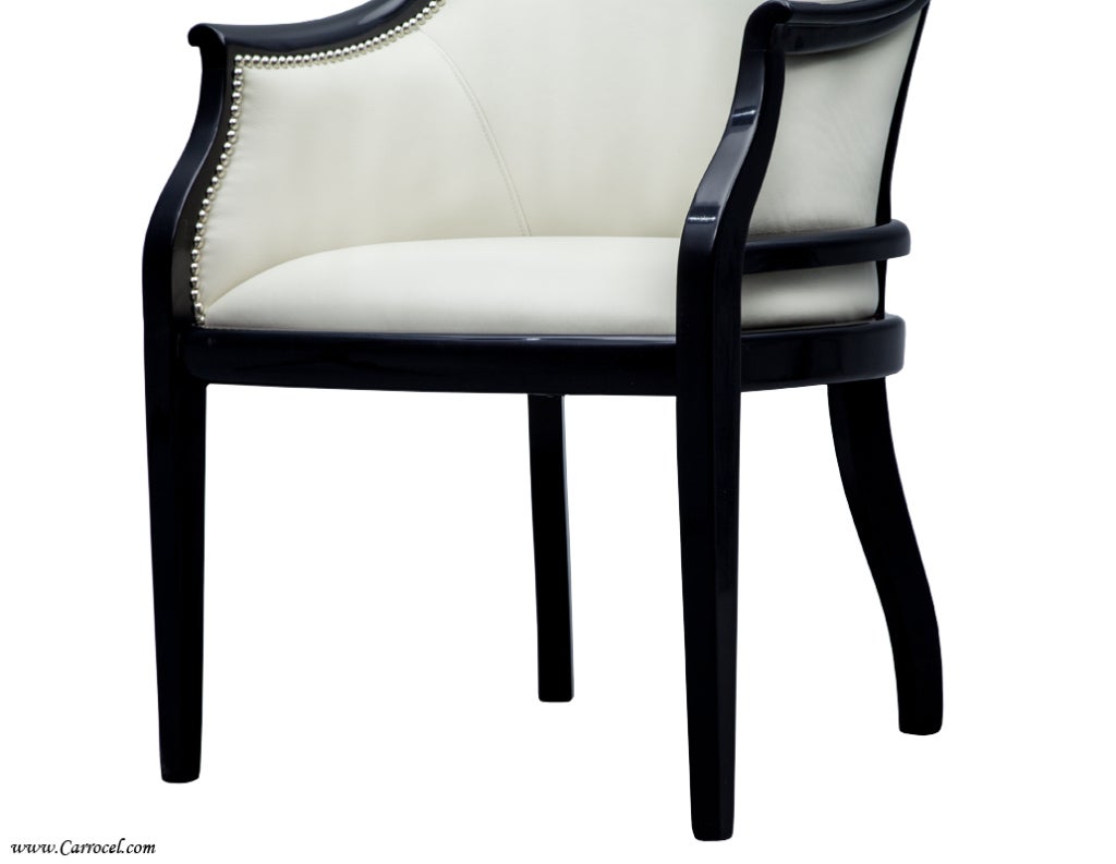 Pair of Antique Piano Black Lacquer Tub Accent Guest Chairs 2