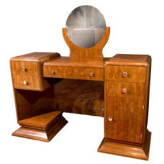 Bureau de coiffeuse Art déco français ancien en bois de rose des années 1930