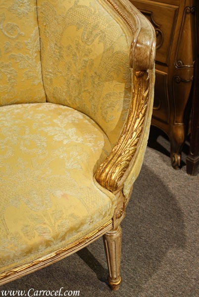 American Vintage French Louis XVI Carved Gold Settee Love seat