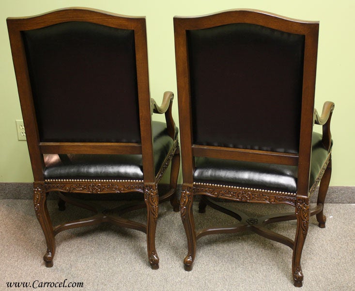 Pair of Leather Parlor French Arm Chairs - Italian Made