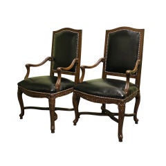 Pair of Leather Parlor French Arm Chairs - Italian Made