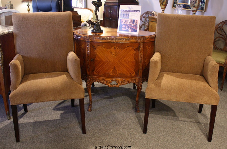 Pair of Custom Upholstered Parsons Arm Chairs at 1stDibs