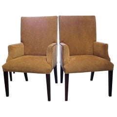 Pair of Custom Upholstered Parsons Arm Chairs