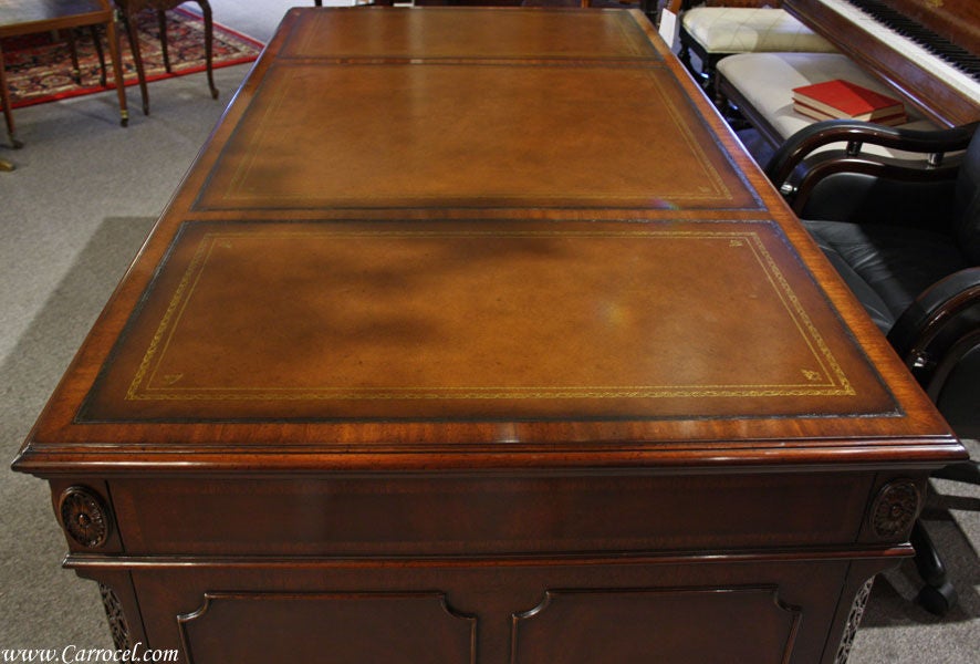 Contemporary Executive Leather Top Solid Mahogany Office Desk