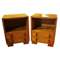 Pair of French Art Deco Mapa Burl Walnut Nighstands