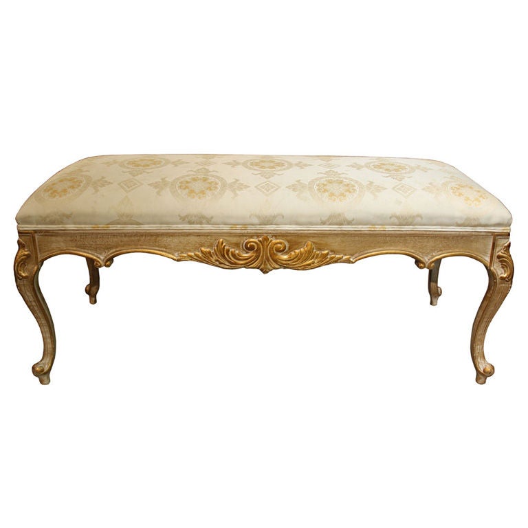French Provincial Antiqued Cream Gold Bench