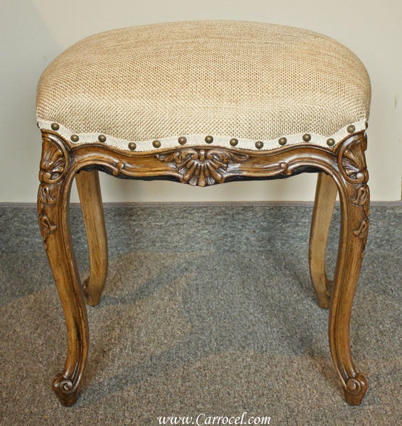 Antique Walnut Carved French Country Stool Bench