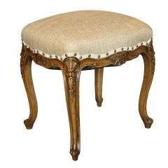 Antique Walnut Carved French Country Stool Bench