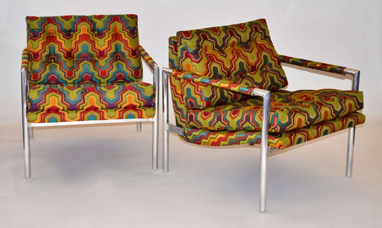 Aluminum Pair of Lounge Chairs in Manner of Harvey Probber