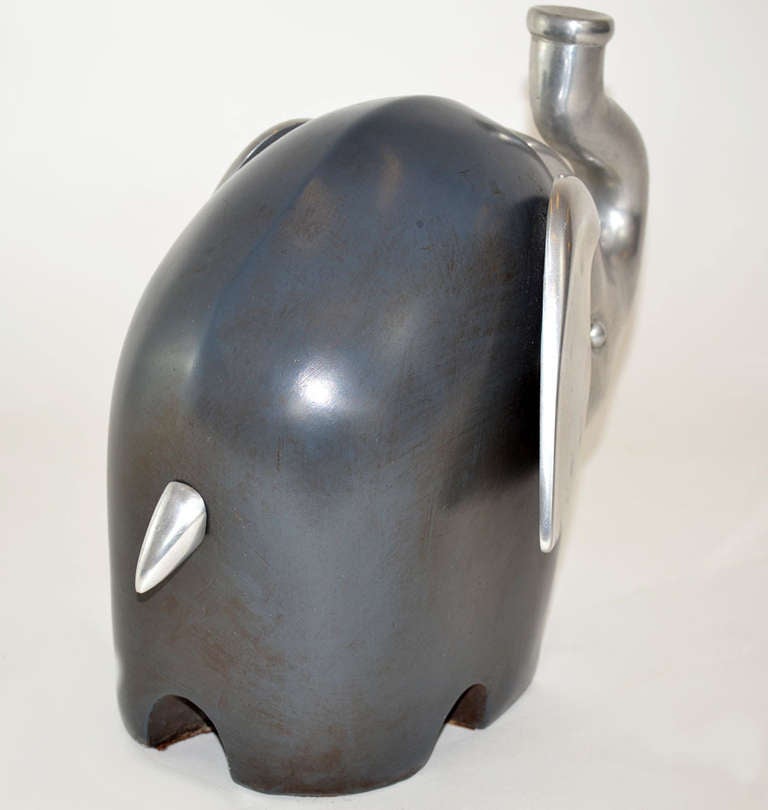 Italian Pottery and Aluminum Elephant Sculpture after Tasca In Good Condition In Ft Lauderdale, FL