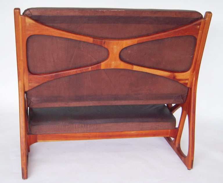 20th Century Studio Wood and Leather Settee or Bench after Powell, 1960s