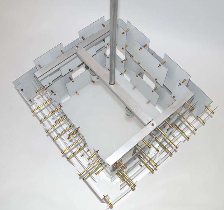 Late 20th Century Large Aluminum And Brass Light Fixture By Sonneman