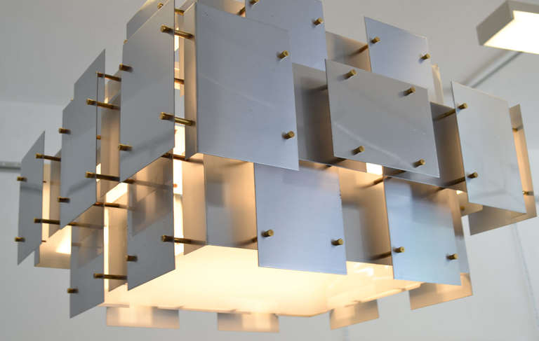 Large Aluminum And Brass Light Fixture By Sonneman 1