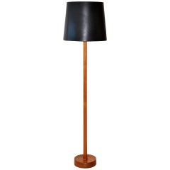 Floor Lamp in Teak Wood with Leather Shade by Uno & Östen Kristiansson