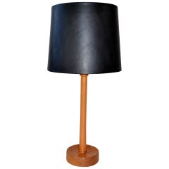 Teak Table Lamp with Leather Shade by Uno & Östen Kristiansson for Luxus