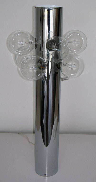 Sleek Tall Chrome Column Light Fixture by Reggiani
