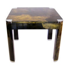 Extension Game Table in Green Goatskin with Chrome Detail