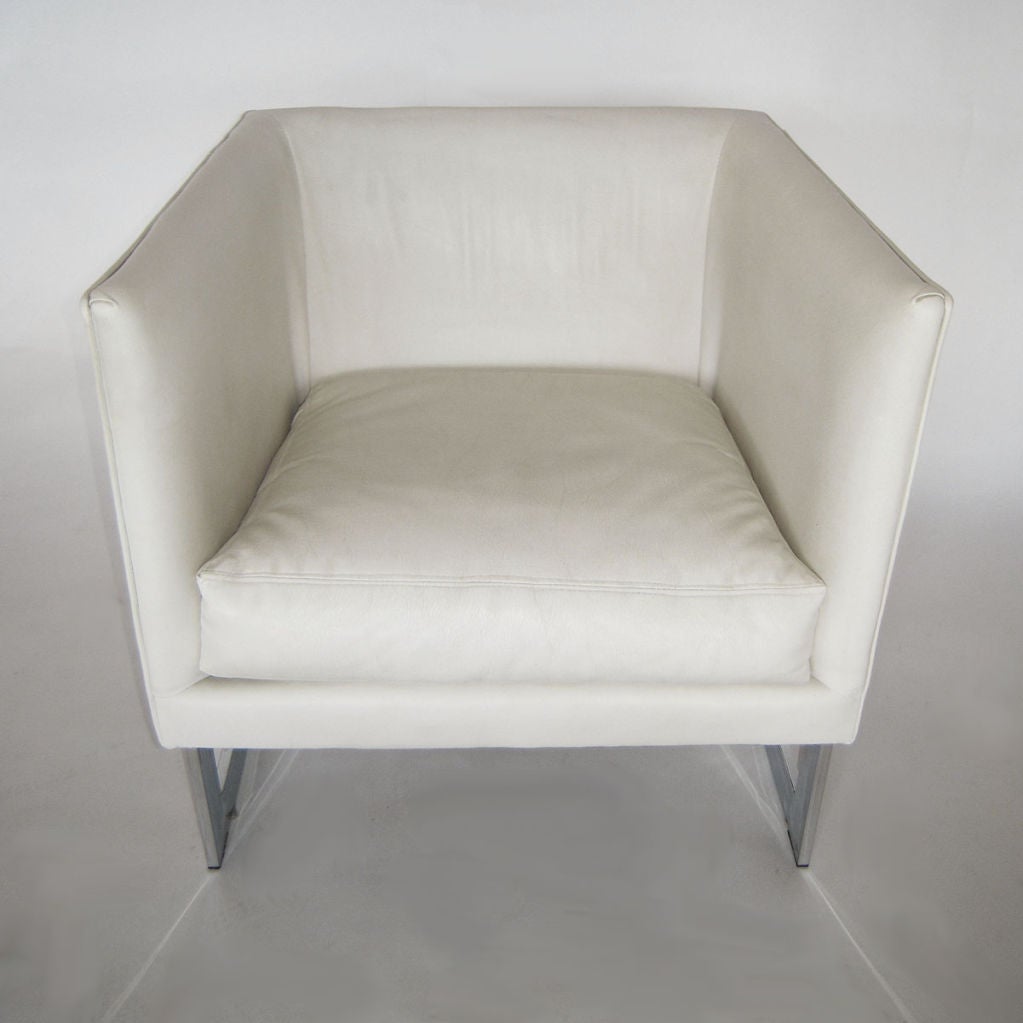 American Milo Baughman Leather and Chrome Cube Lounge Chair