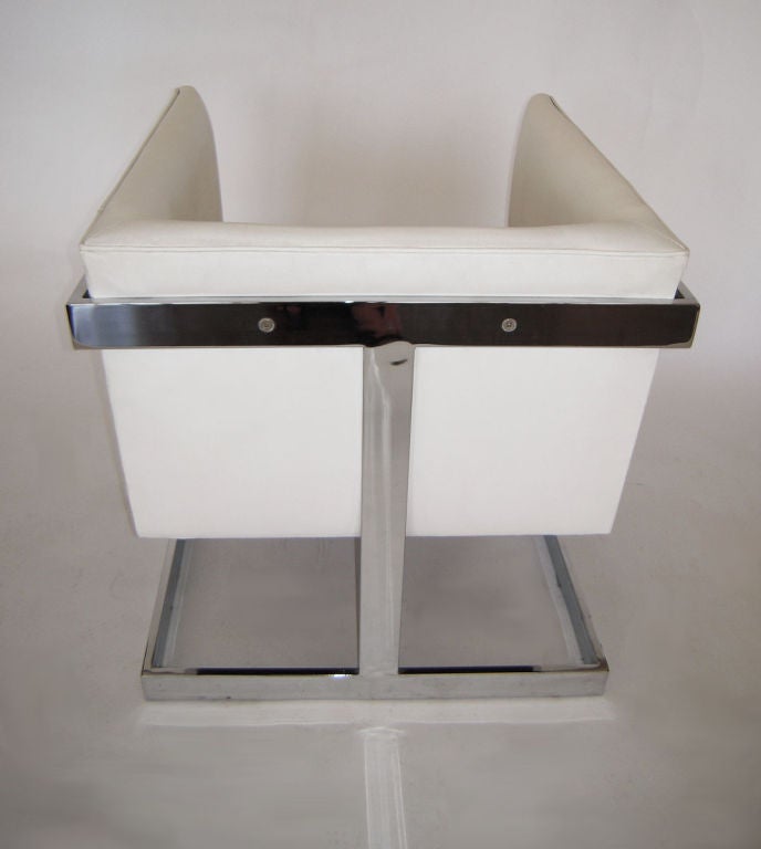 Milo Baughman Leather and Chrome Cube Lounge Chair In Good Condition In Ft Lauderdale, FL