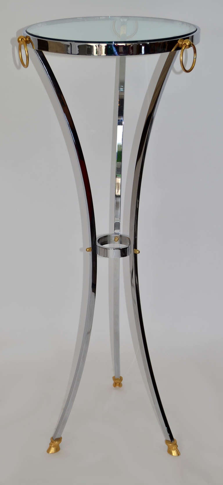 Mid Century Pedestal in Chrome Glass and Brass by Maison Jansen In Good Condition For Sale In Ft Lauderdale, FL