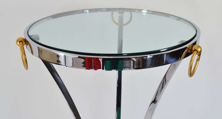 French Mid Century Pedestal in Chrome Glass and Brass by Maison Jansen For Sale