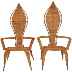 Pair of Woven Rattan Armchairs by Miller Fong