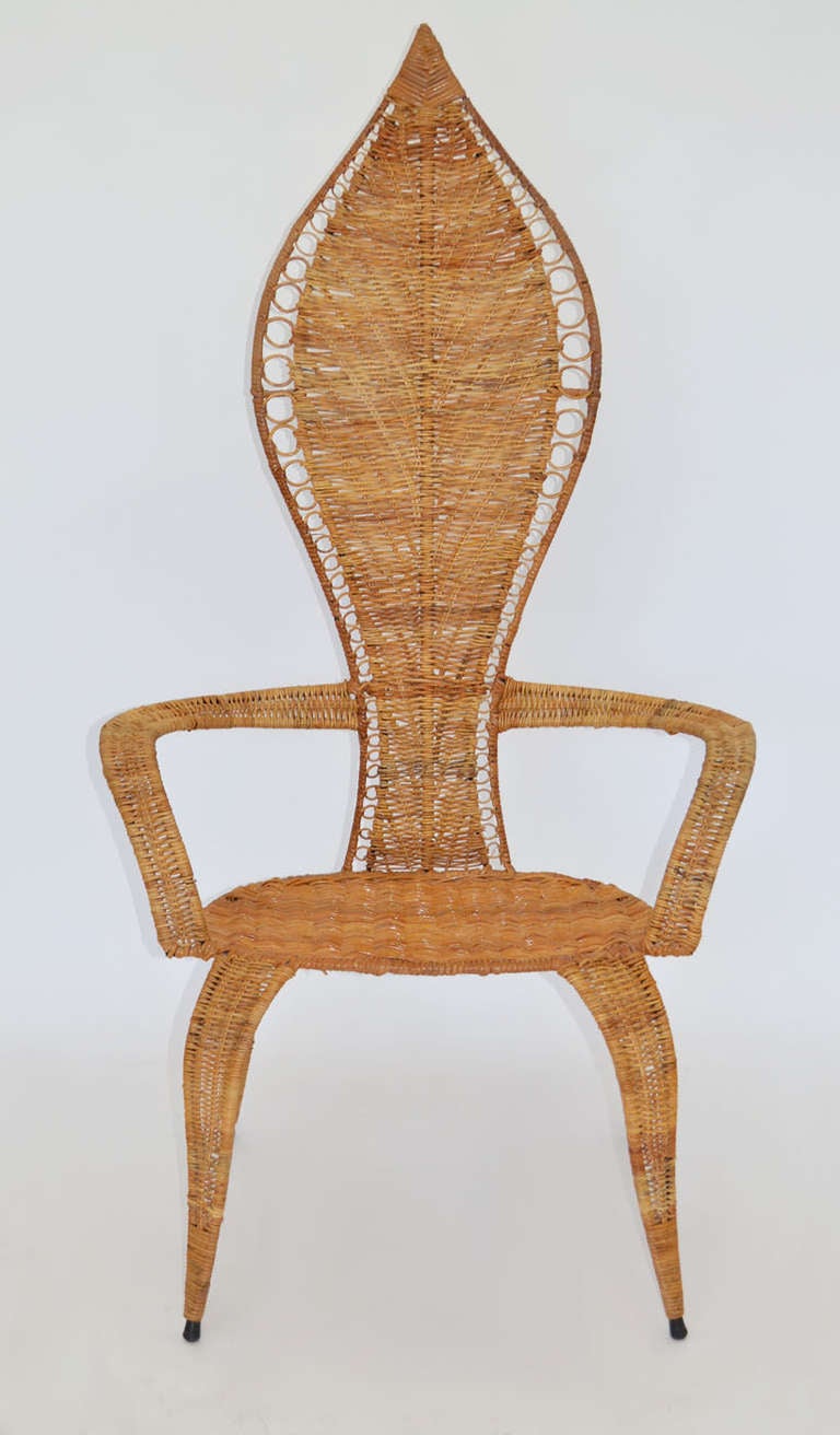 Mid-Century Modern Pair of Woven Rattan Armchairs by Miller Fong