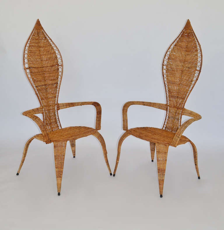 Pair of Woven Rattan Armchairs by Miller Fong 2