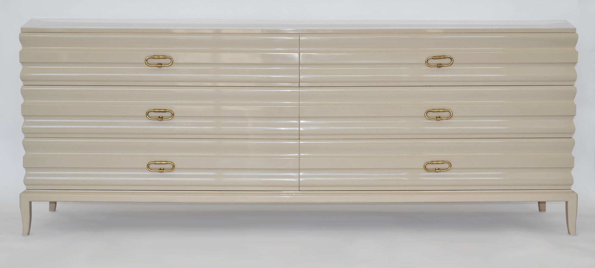 Sculpted-Front Chest of Drawers by Tommi Parzinger, Oatmeal with Brass Pulls