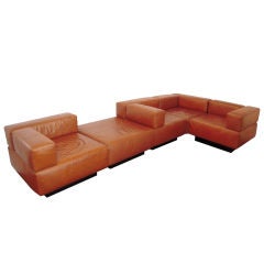 Vintage Leather Modular Seating by Harvey Probber, 7 Pieces