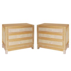 Pair of Distressed Finish Woven Cane and Lacquer Commodes 4