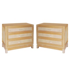 Pair of Distressed Finish Woven Cane and Lacquer Commodes Pair of Distressed Finish Woven Cane and Lacquer Commodes