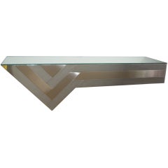 Cantilevered Shelf Console with Chrome & Bronze Patchwork Attr. to Paul Evans